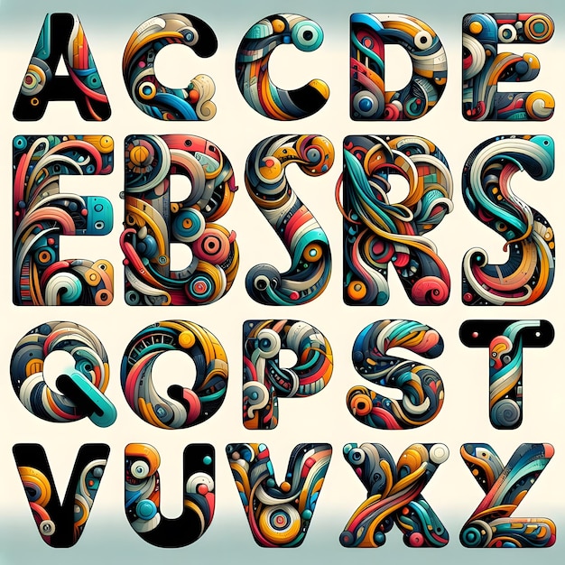 Живые абстрактные объекты красочные буквы алфавита Коллекция для творческих проектов
