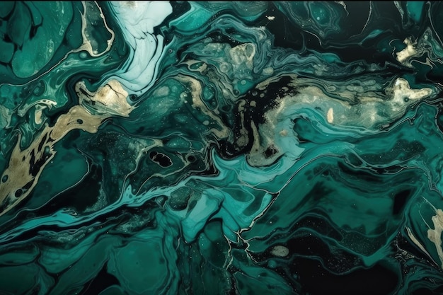 Vibrant abstract painting in shades of green and gold created with Generative AI technology