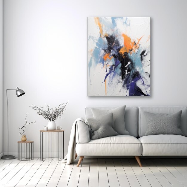 Photo vibrant abstract painting with blue and orange colors