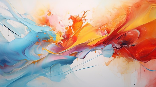 Vibrant abstract painting with bright splashes of red orange and yellow in a modern futuristic style perfect for adding energy and movement to your designs