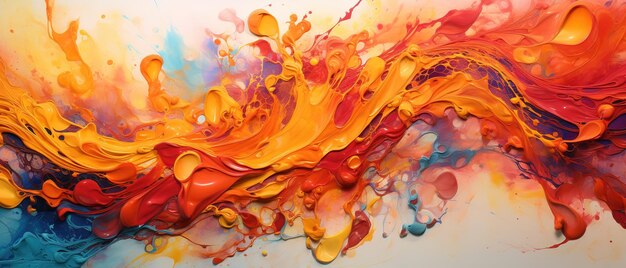 Vibrant abstract painting with bright splashes of red orange and yellow in a modern futuristic style perfect for adding energy and movement to your designs