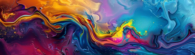 Photo 流動的なダイナミックな巻きと波を描いた 驚くべき色彩の融合を持つ 活気のある抽象的な絵画
