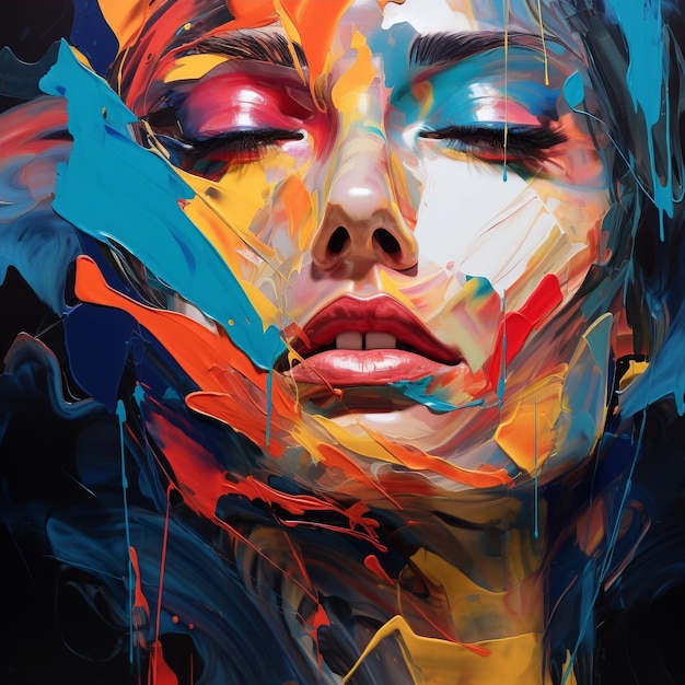 Vibrant Abstract Portrait Multilayered Composition Of A Woman's Face