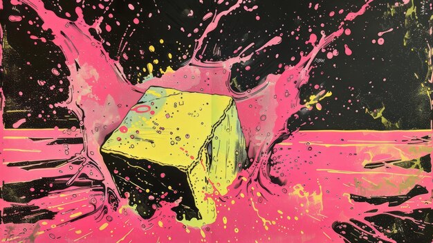 Photo vibrant abstract splash art with pink and yellow colors