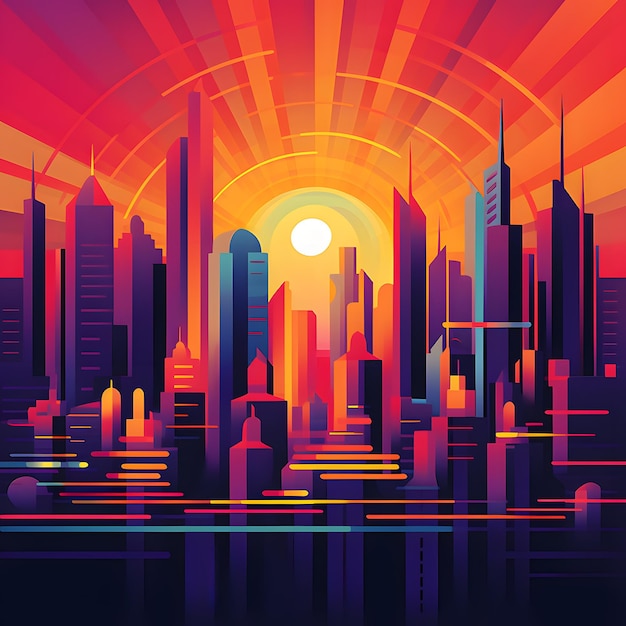 A vibrant abstract vector illustration of a city skyline