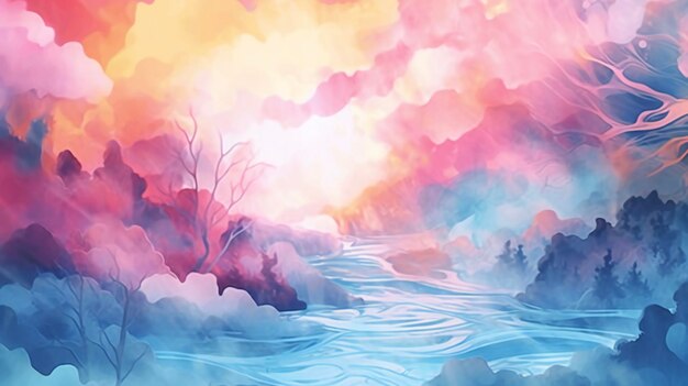 A vibrant abstract watercolor landscape