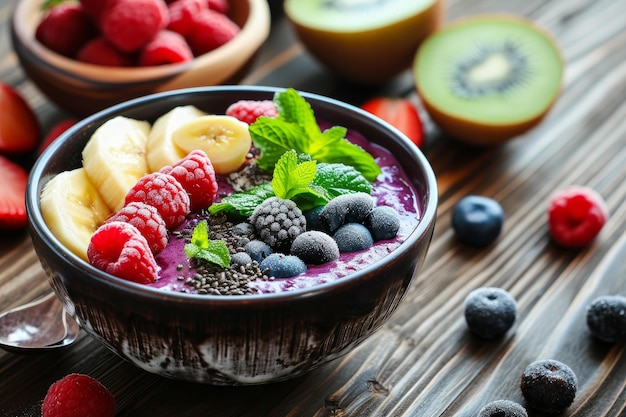 Photo vibrant acai bowl fruits meal generate ai