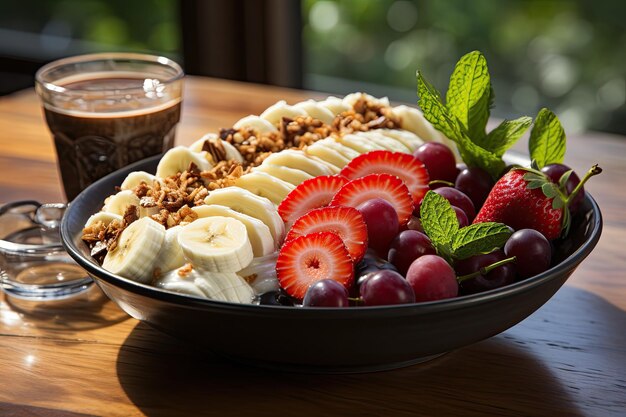 Vibrant acai bowl with fresh fruits and crispy granola generative IA