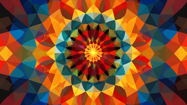 Фото vibrant and colorful geometric mandala the mandala is made up of intricate patterns and shapes and the colors are bright and saturated