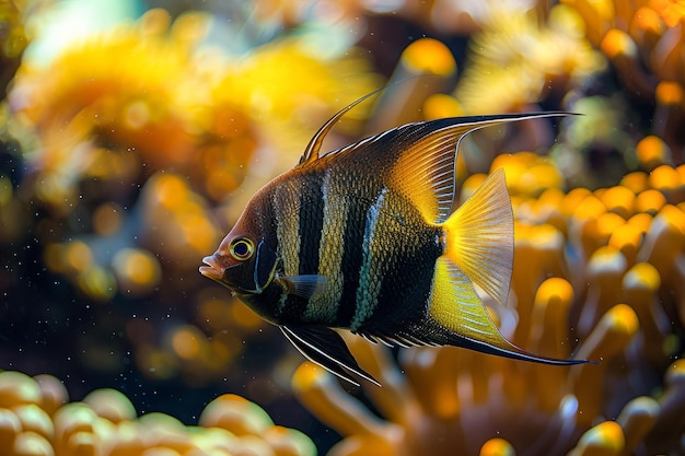 Vibrant Angel Fish Swimming in a Coral Reef Aquarium with Vivid Colors