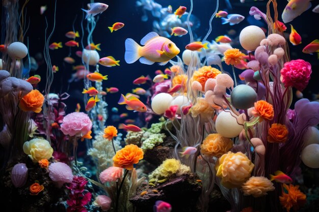 Vibrant Aquarium Life with Colorful Coral and Fish