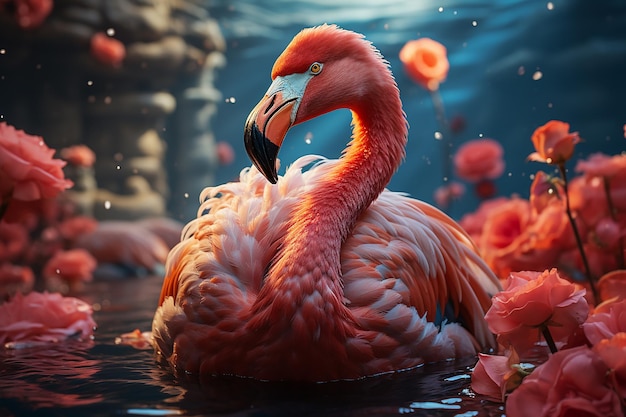 Vibrant Aquatic Adventure Float with Flamingos