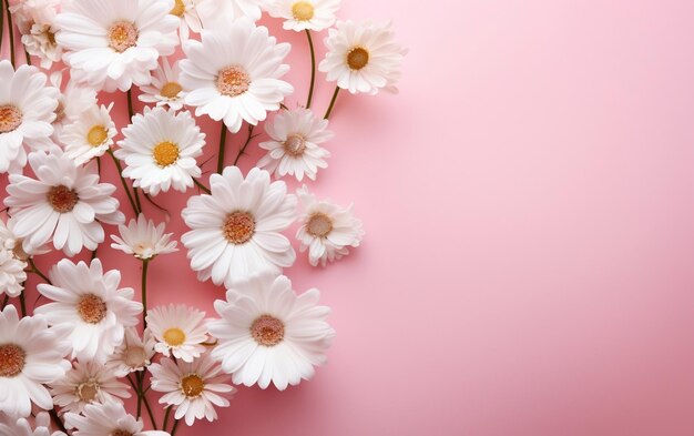 A vibrant arrangement of white daisies against a soft pink backdrop AI