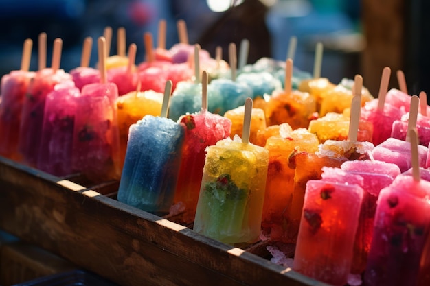 Vibrant Array of Colorful Popsicles on a Market Stall Captivating AR 32 Visual Treat