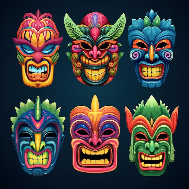 Foto vibrant array of colorful tiki masks collection