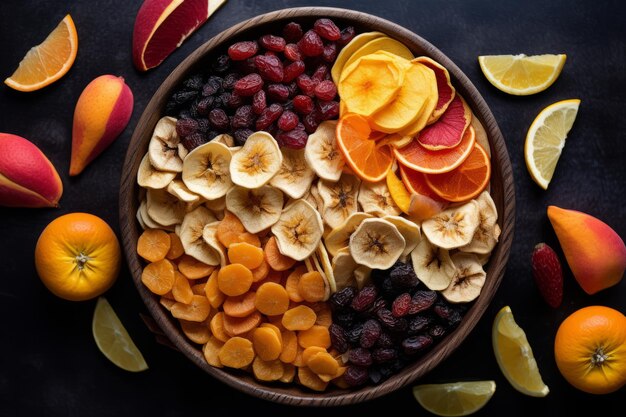 Vibrant Array of Delectable Fruit Chips Captured in Overhead Shot AR 32