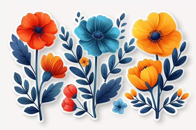A vibrant array of flower stickers showcasing blooms in blue