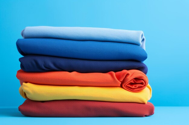 Vibrant array a mesmerizing closeup of colorful clothes on a vivid blue background