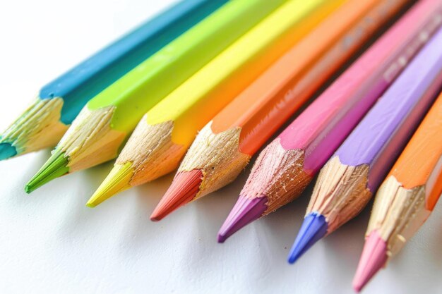 A vibrant array of rainbow colored pencils