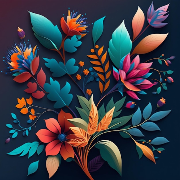 Vibrant art background Digital generated wallpaper design with flowers