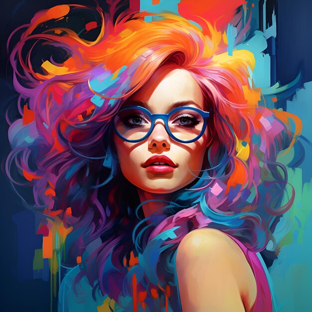 Vibrant art of woman wearing glasses