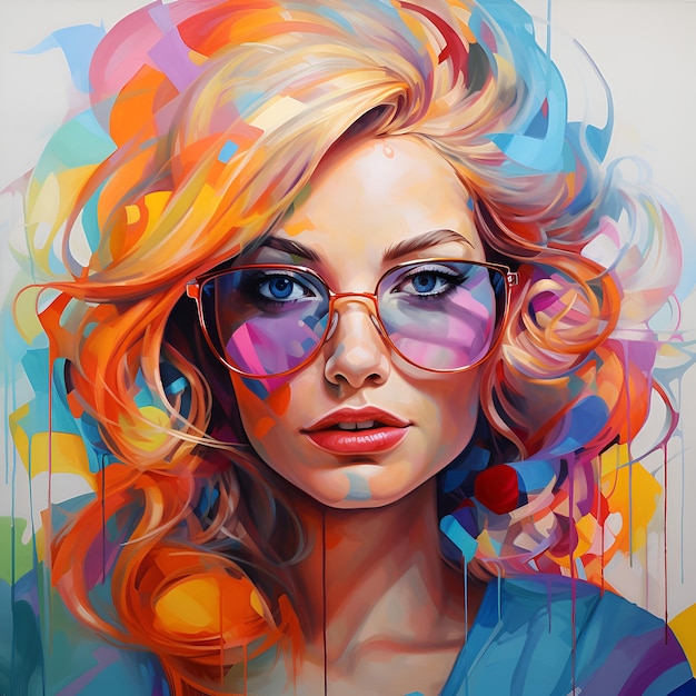 Vibrant art of woman wearing glasses