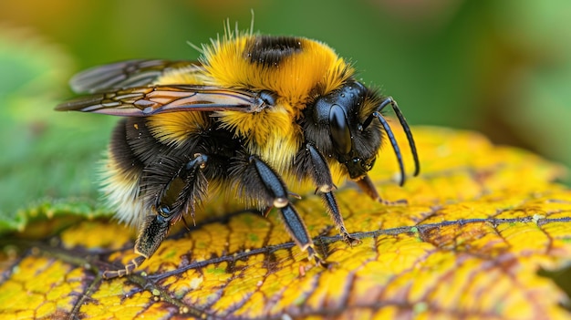 Vibrant Artic Bumblebee Close Up on Leaf