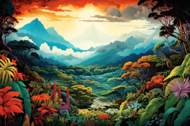 A vibrant artwork depicting the National Park's cloud forest