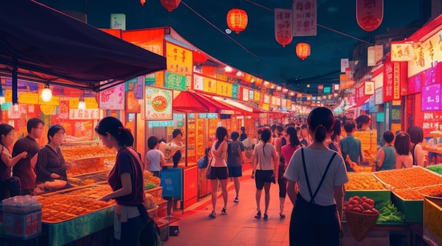 A vibrant asian night market experience