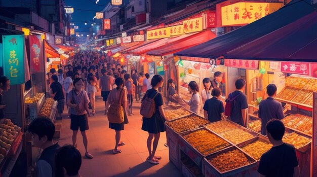 Живой азиатский ночной рынок