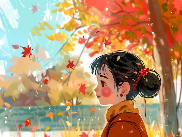 Vibrant asian young woman illustration