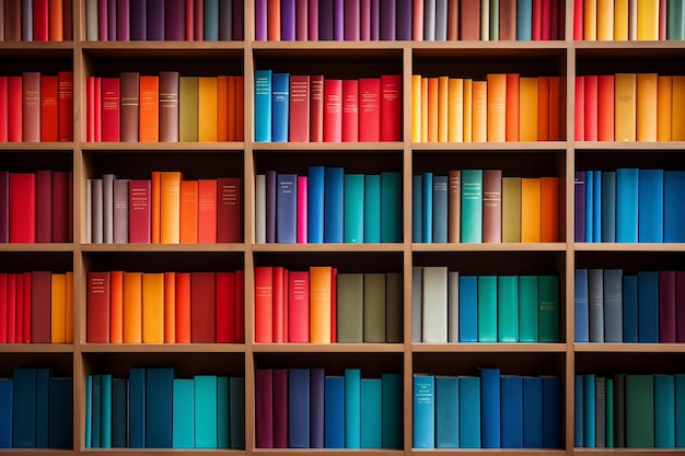 Живой ассортимент книг украшает полки в современном городском книжном магазине ИИ