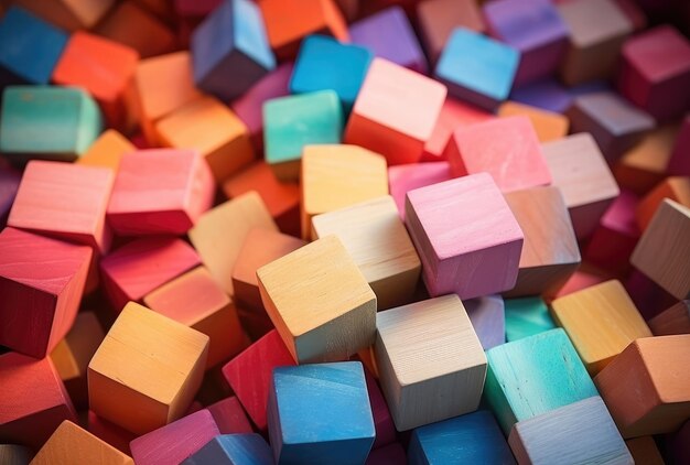 Vibrant Assortment of Colored Wooden Cubes