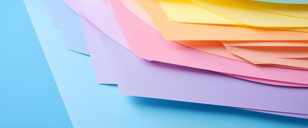 Яркий ассортимент красочных бумаг, аккуратно расположенных на синем фоне для творческих проектов и дизайнов