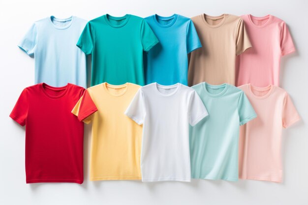 Photo vibrant assortment colorful tshirts popping against white background
