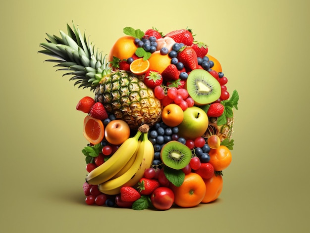 Vibrant Assortment of Fresh Fruits Including Pineapple and Pineapple Enhanced by Generative AI