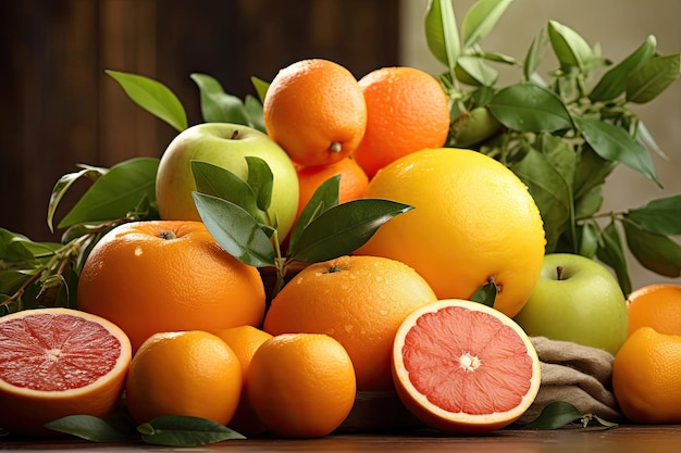 Vibrant Assortment of Fresh Oranges Grapefruits Apples and Carrots for Juicing