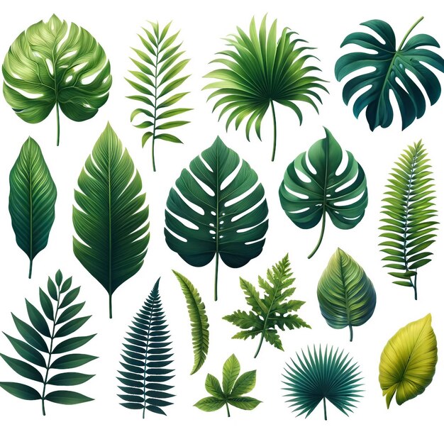 Vibrant Assortment of Tropical Leaves Fresh Foliage Collection