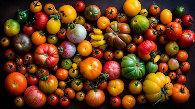 Foto un vivace assortimento di vari tipi di pomodori