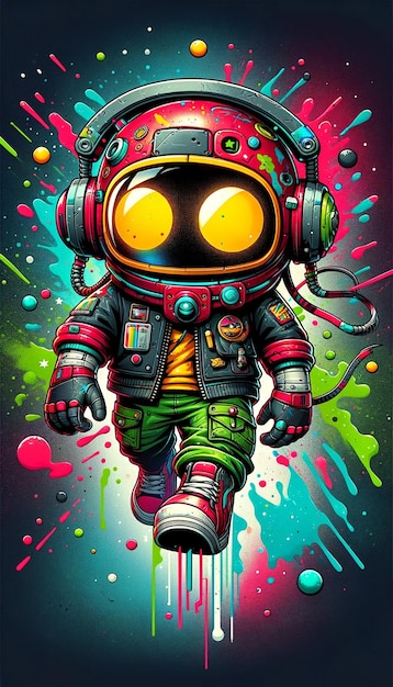 Vibrant Astronaut with Cosmic Paint Splashes Illustration