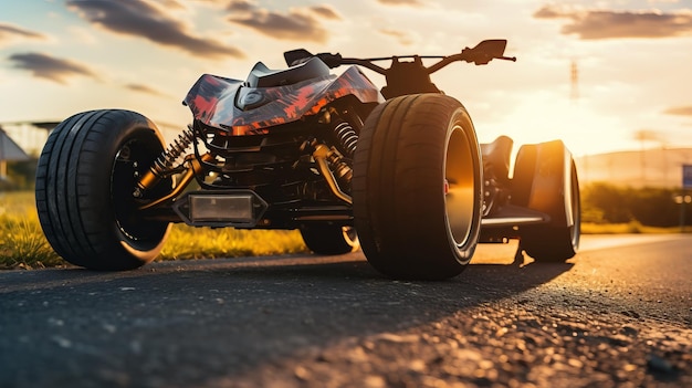 Photo vibrant atv with front wheel on road highenergy 8k resolution