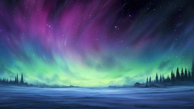 Vibrant aurora borealis dancing across sky Created with Generative AI technology