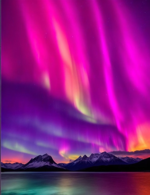 A vibrant aurora of swirling colors dancing across the night sky