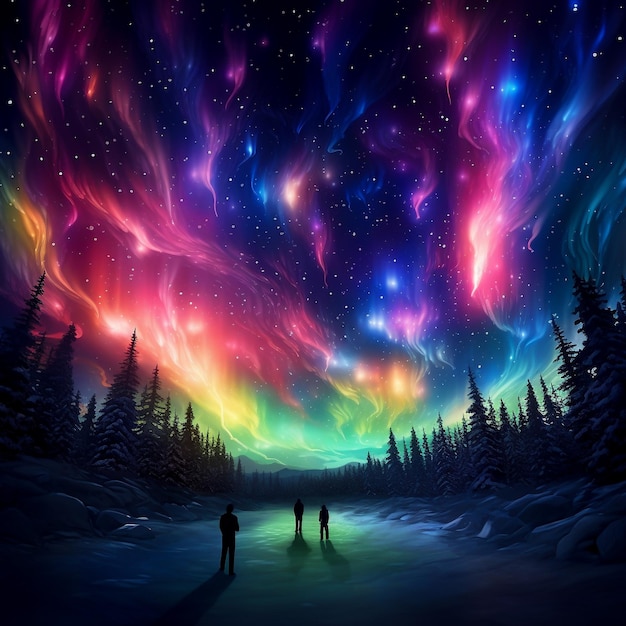 Живые полярные сияния танцуют в пространстве-времени, явления небесных чудес.