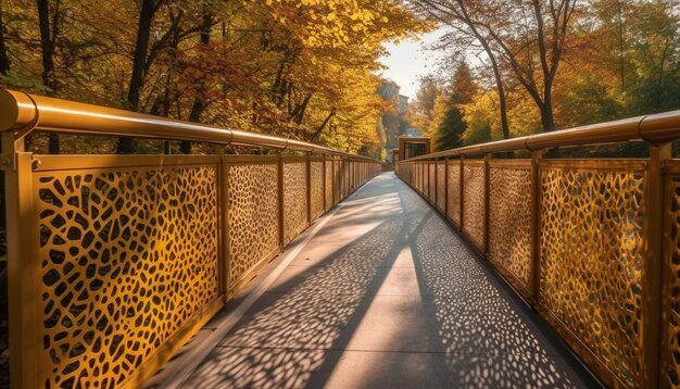 Vibrant autumn colors on man made bridge generated by AI