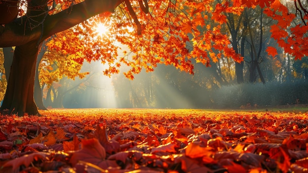 Vibrant autumn colors in park peaceful