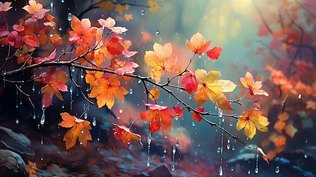 Vibrant Autumn Florals Enchanting Nature Rainbow Hues amp Dreamy Raindrops