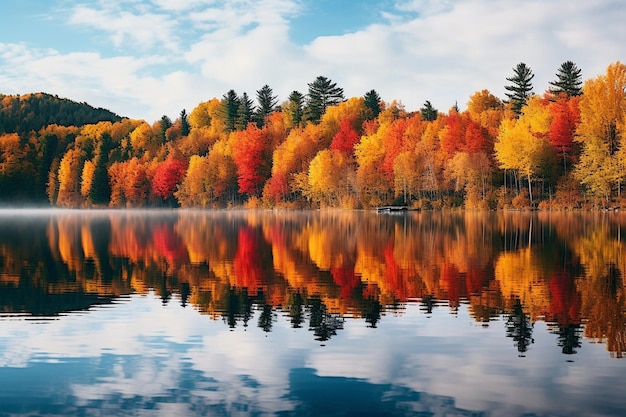 Vibrant autumn foliage adorning a peaceful woodland