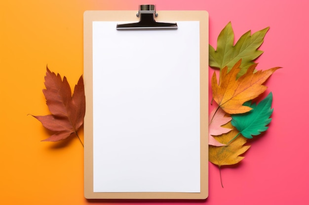 Vibrant autumn foliage on mockup clipboard a burst of colorful inspiration