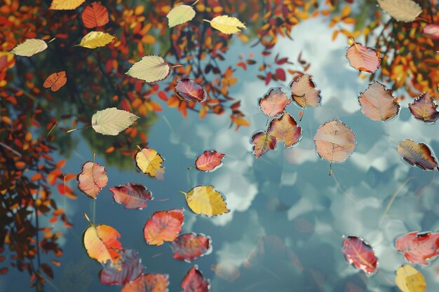 Photo vibrant autumn foliage reflected in a still pond o